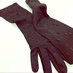 Black Beaded Detail Handmade Vintage Gloves